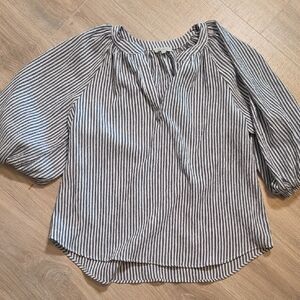 Chenault Striped Peasant Blouse - White & Black